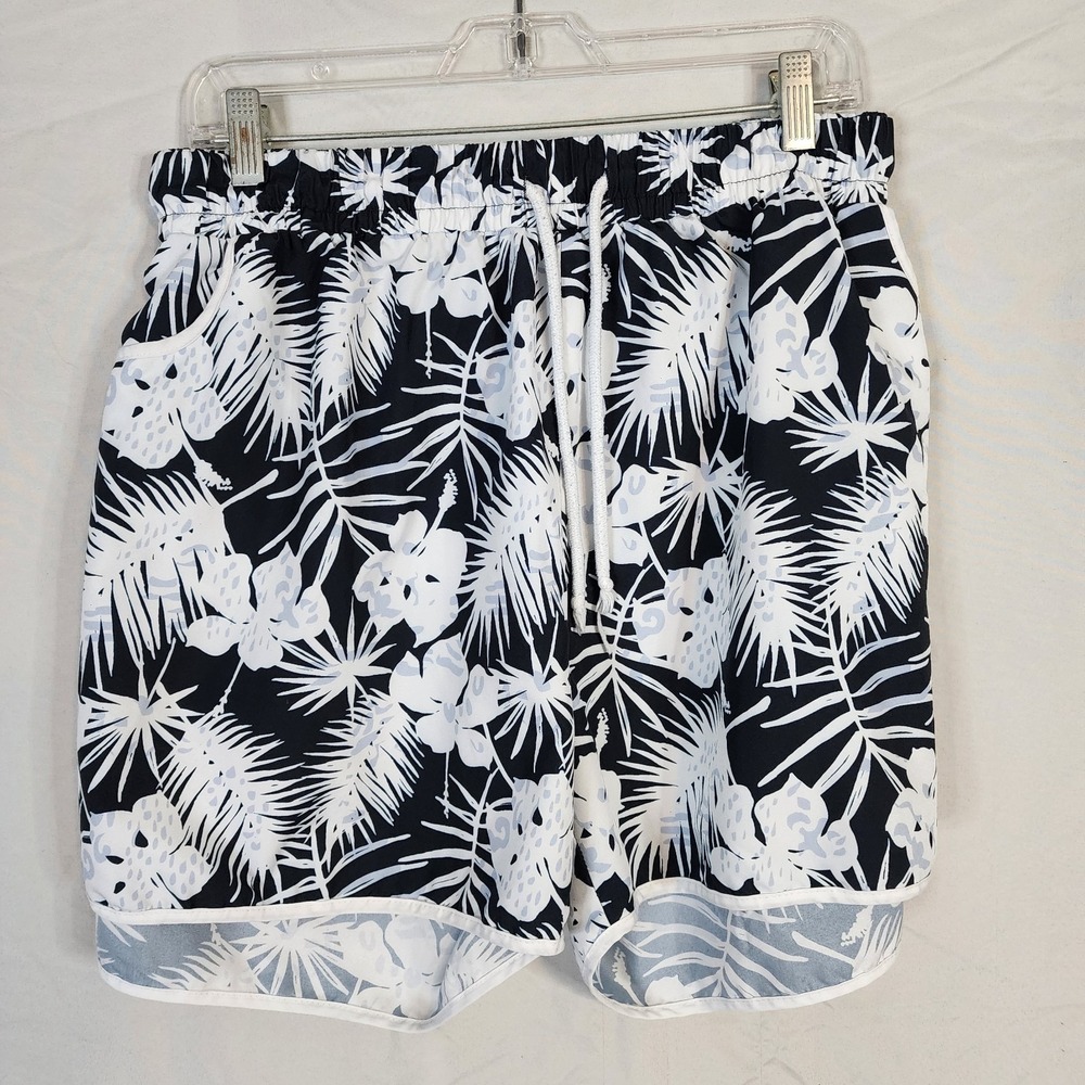 IN VOLAND Size 28W Black Tropical Floral Drawstring Beach Swim Shorts Resortwear